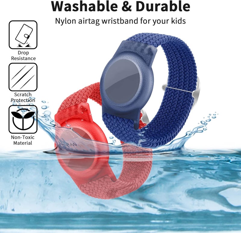 FNCOLL 2 Pack Kids Wristband for AirTag, Nylon Watch Band GPS Tracker Holder Protective Case Compatible with Apple Air Tag, Adjustable Anti-lost Bracelet for Toddler Baby Children Elders - Image 2